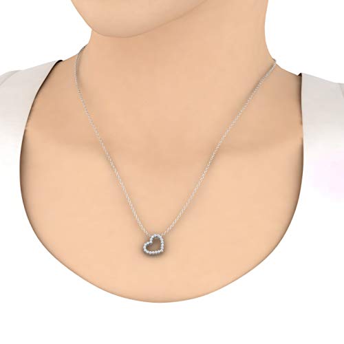 1/2 Carat Diamond Heart Pendant Necklace In 14K White Gold (With Silver Chain) (I1-I2 Clarity) #TOP4