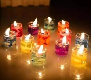 Generic Set of 6 Starry Diwali Chritmas Glow Gel Candles: Smokeless, Rose Scented, Galaxy Themed Decorative Gel Candles for Festivals