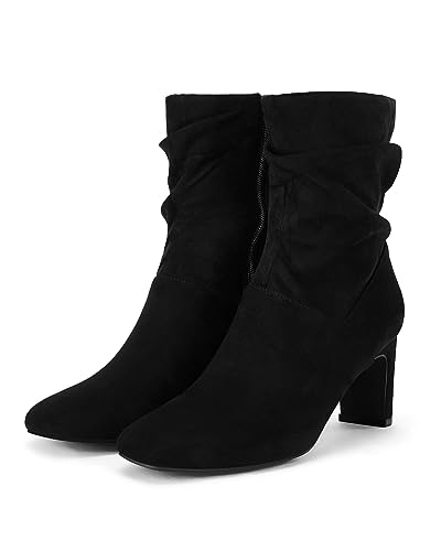 Coutgo Women's Slouch Mid Calf Boots Chunky Heel Square Toe Zip Up Fall Fashion Booties Shoes