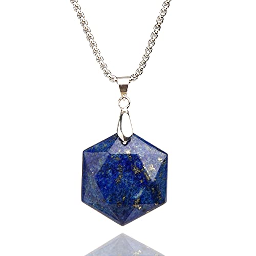 Genuine Lapis Lazuli Hexagram Star Necklace Healing Crystal Pendant, Adjustable Natural Gemstone Necklace Reiki Quartz Jewelry for Men Women