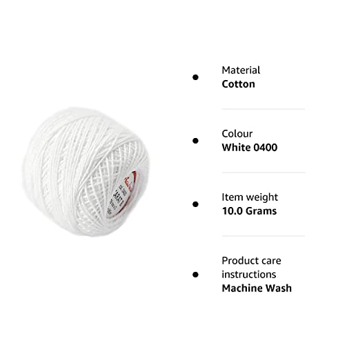 Cotton Crochet Embroidery Yarn 71yd/65m Quality Ball 0.35oz/10g Thread Floss Size 8 (White 0400), 8W - Image 4