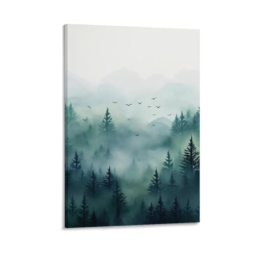 Forêt abstraite d'arbres brumeux AEMYSKA 60x90 cm pour rompre la monotonie des murs blancs