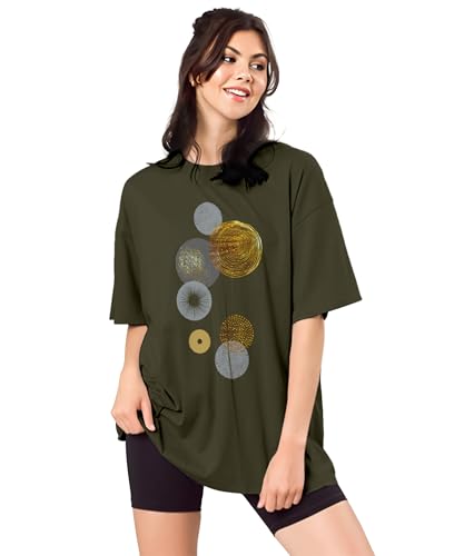 Image of SHODOX Bio-Washed Anti Bacterial 100% Pure Cotton Women's Oversized Aesthetic Premium Printed T-Shirt | Cozy Soft, Less Wrinkles Loose Fit, Drop Shoulder, Korean Baggy Style Tees for Girls