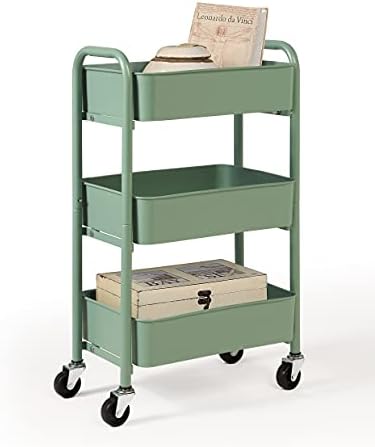 SunnyPoint 3-Tier Delicate Compact Rolling Metal Storage Organizer - Mobile Utility Cart Kitchen/Under Desk Cart with Caster Wheels