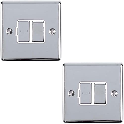 2 Pack | 13A DP Switched Fuse Spur -Chrome & Grey Trim- 240V Mains Isolation - Decorative Kitchen/Interior Wall Face Plate – Oven/Cooker/Hob Appliance On/Off Switch