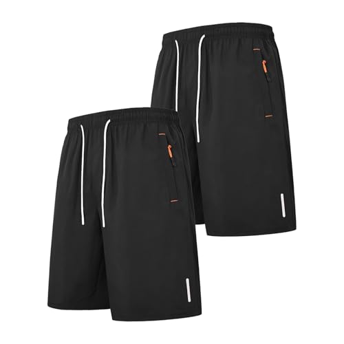 2er-Pack Herren Sport Shorts Kurze Hose Schnelltrocknende Training Gym Bodybuilding lässige Shorts Atmungsaktive Laufshorts mit Reißverschlusstasche Workout Basketball Wandern Lässige Sommershorts