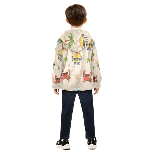Summer Vibes Beach Pattern Toddler Fleece Jacket Girl Boys Hooded Fleece Jacket Coat Warm Outwear Zip-up 3-10T4