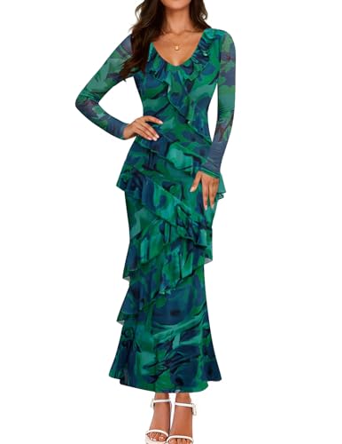 ZESICA Women's Fall Floral Long Sleeve Maxi Dress 2026 Boho