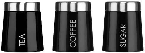 Paramount HousewaresSet of 3 Tea, Coffee & Sugar Canisters Stainless Steel Lids- Conical Shape - Charcoal Black