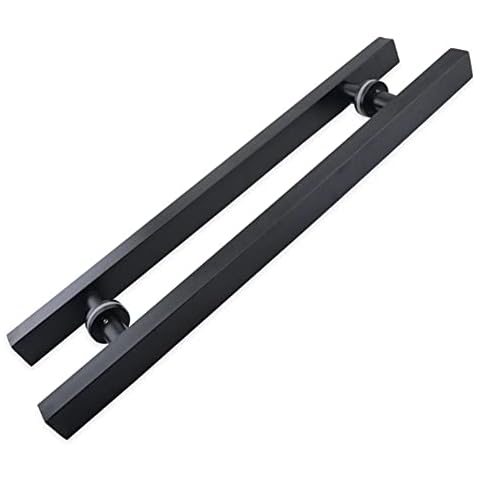 24 Inch Square Rectangle Shape Stainless Steel Pull Entrance Gate Long Handle Modern Commercial Interior Exterior Door T Bar Pull Push Two Side Glass Door Handle Matte Black Paint Finish Cover