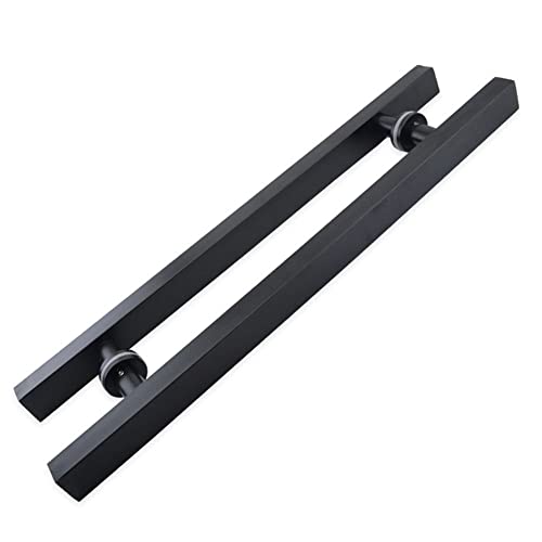 24 Inch Square Rectangle Shape Stainless Steel Pull Entrance Gate Long Handle Modern Commercial Interior Exterior Door T Bar Pull Push Two Side Glass Door Handle Matte Black Paint Finish #TOP2