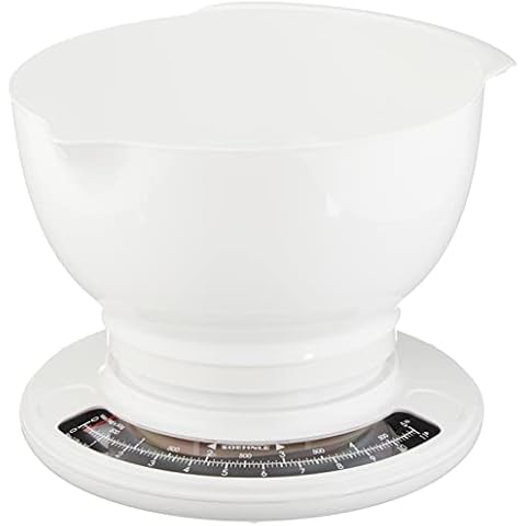 Soehnle Culina Pro 5 kg, analoge Küchenwaage, weiß, Gewicht bis zu 5 kg (50-g-genau), Haushaltswaage mit großer Rührschüssel, Küchenwaage retro für Kuchen und weiteres Cover