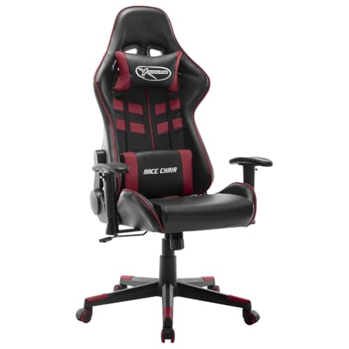 Teenpull Silla de gaming de piel sintética negra y burdeos, silla ergonómica para ordenador con altura ajustable, soporte lumbar, reposacabezas, ruedas para gamer y oficina