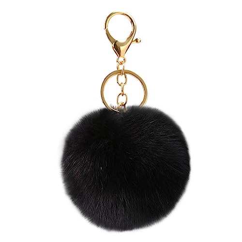 URAQT Porte-clés Fluffy, Balles de porte-clés Porte-clés Noir, Pendentif Sac Peluche, Porte-clés Pompon Boule avec boucle, Doux au Toucher Garanti,...
