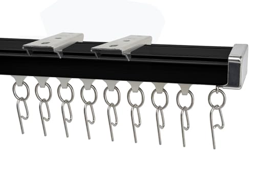 Image of MetDeals Aluminium Deluxe Silent Channel Curtain Track with Smooth Runners & Ceiling Fit Bracket,Hook,End Caps, Screw & Wall Plug | Curtain Rail System for Home & Office(Black Color,3.5 Feet)