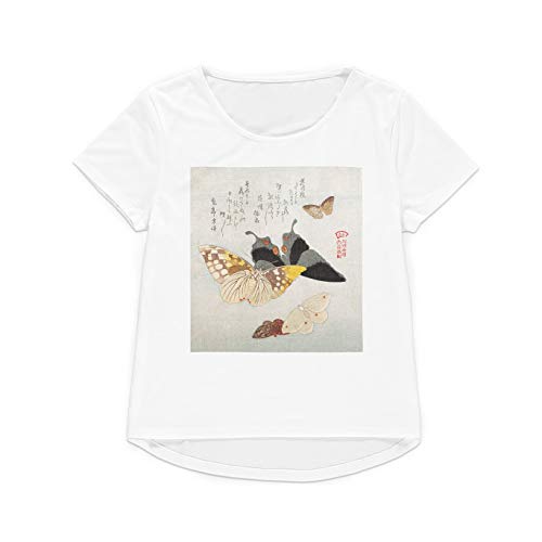 Strand Clothing T-Shirt Japonais Ukiyo-e Art Papillon Fleurs Femmes Hommes Imprimé Graphique Top (Taille XS (UK 8), T-Shirt Femme)