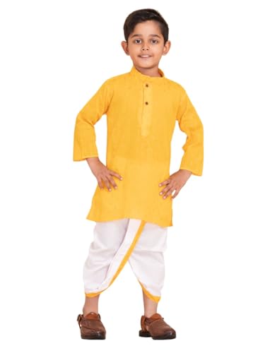 Image of Boys Dhoti Kurta Set for Kids - Cotton Kurta and Elastic Waist Dhoti - Traditional Dress