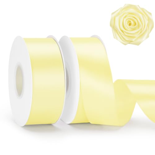 KINGLAKE Light Yellow Satin Ribbon - 1-1/2 Inch x 2 Rolls Pastel Yellow