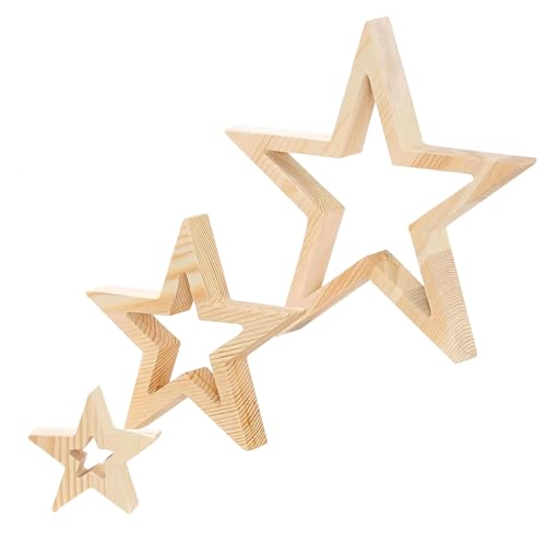 Decorazione natalizia a forma di stella in legno, 3 pezzi, decorazione da tavolo, per lavori di bricolage, per la decorazione sul tavolino da caffè, per libri e per