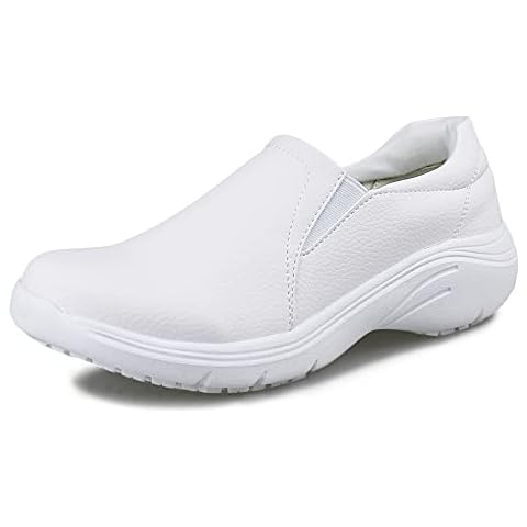 Hawkwell Women's Slip On Lightweight Comfort Slip Resistant Nursing Shoes,White Synthetic,7 M US Cover