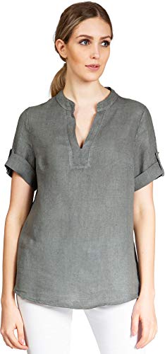 Ein stilvolles Must-Have: Die Caspar BLU024 Elegante Damen Halbarm Sommer Shirtbluse aus Leinen mit V-Ausschnitt