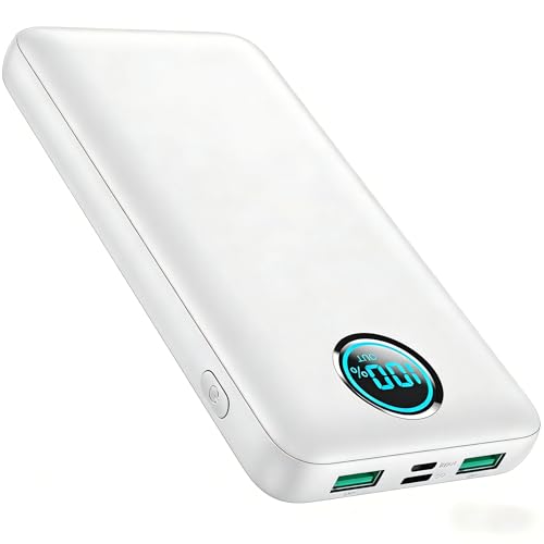 Power Bank 26800mAh con Cavi, Powerbank 25W PD QC4.0 Ricarica Rapida USB C Caricatore Portatile con 5 Uscite & LCD Display Batteria Esterna per iPhone 16/15/14/13, Samsung Huawei Pixel etc (Weiß)