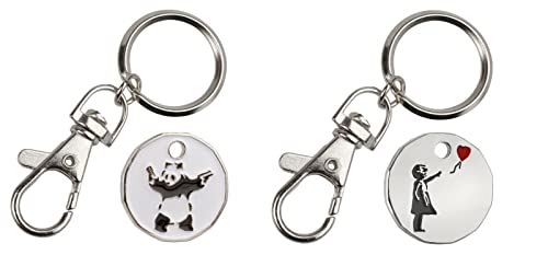 Harts 2 units Banksy Little Girl with Balloon & Panda Shopping Trolley locker Token (New £1 coin size)