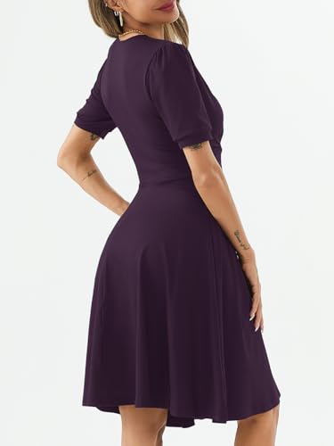 Image of Women's Summer Casual Dress Short Sleeve Wrap V-Neck A-Line Dress Sundress Wedding Guest Cocktail Midi Dresses