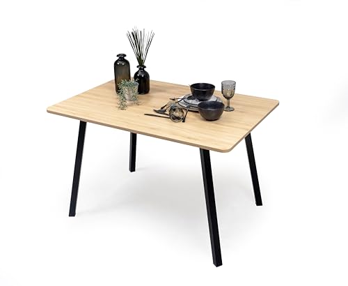 Homely® | Mesa de Comedor o Cocina Nadir | Diseño Funcional de 120x80 | Mesa Industrial, Sencilla Y Minimalista | Diseño Versátil chapada melamina Roble y Patas Metal Negro | Mesa para 4 Personas