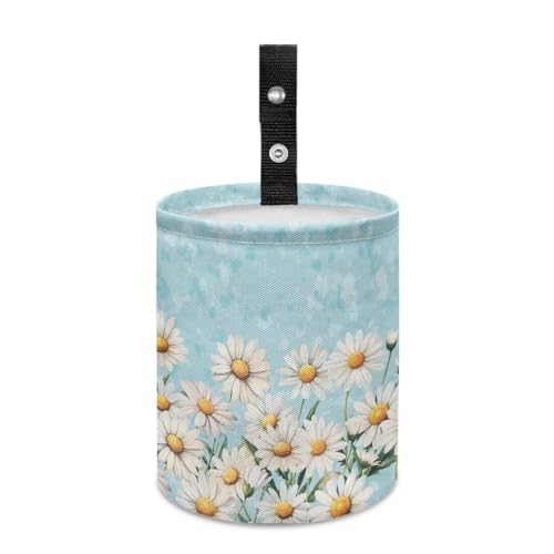 Image of Blue Daisy Car Trash Can Cute Trash Bag Vehicle Can Cars Accessories Hanging Portable Collapsible Waterproof Trash Bag for Cars