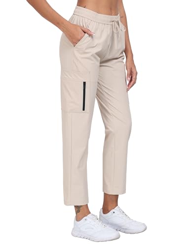 JINSHI Pantalones Senderismo Mujer Cargo Pantalón Trekking Joggers Verano Ligero Impermeable Pantalones Montaña Acampada Aire Libre Ocio Deportes Caqui Talla US L