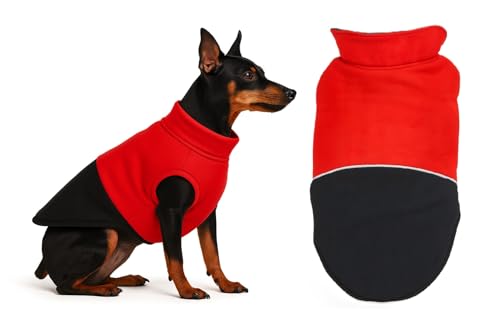 Image of The Pets Company Dog Winter Coat Jacket, Clothes, Windproof, Reversible, Light Weight, Washable, Ultra Warm Thick Fleece Lined Dog Vest for Cold Weather Protection, (Red Black, X - Small - 12 Inch)