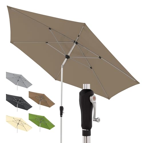 Doppler Sonnenschirm für den Garten SL-AZ Auto Tilt 330 cm Greige I Gartenschirm knickbar I Kurbelschirm mit UV-Schutz 80+ I Kurbelschirm aus Aluminium I regenabweisendes Polyester-Schirmdach