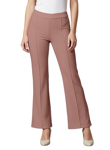 Image of Mehrang Cotton Blend Bootcut Parallel Trouser Pants for Women Regular Fit, Bellbottom Straight Pants for Womens