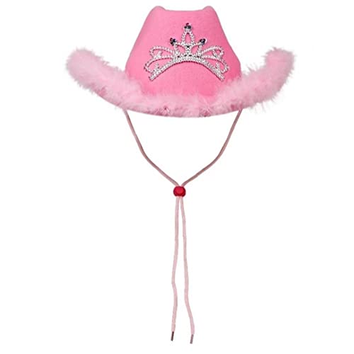 TOSSPER Rosa Red Cowboy Hat Blinking Crown Tiara Cowgirl Princess Hat Holiday Disfraz Party Supply