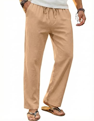 Pantalon en lin homme coupe ample avec cordon de serrage vêtement de plage été et yoga
