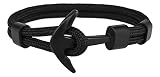 Pulsera De Cuerda Nautica Con Broche Ancla Pulsera Para Hombre o Para Mujer (Negro)