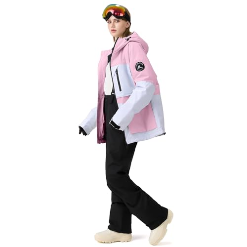 HOTIAN Damen Ski Jacke und Hosen 2 Teilig Set Skianzug Damen Wasserdicht Winddicht Winter Outdoor Warme Skifahren Skibekleidung damen set 167 PK+BK M