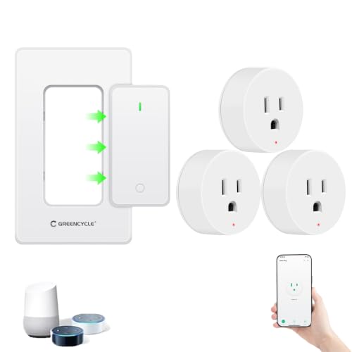 Image of Greencycle Smart Plug with Wireless Wall Switch,No Wiring,3 Plugs