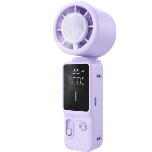 Image of SEVENAIRE SS39 Portable Hand Fan Rechargeable - with Ice Touch Cooling | Upto 12 Hr battery| 16000 RPM | 100-Speed, Digital display | Foldable | 3-in-1 Turbo Fan for summer for Indoor /Outdoor (Purple)