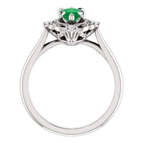 Vintage Inspired Marquise Emerald Engagement Ring 14K White Gold, Victorian 1-3 CT Natural Emerald Diamond Ring Antique Green Emerald Ring May Birthstone Rings3