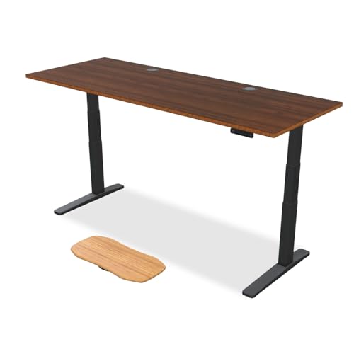 Image of UPLIFTDESK Dark Bamboo (80 x 30 inch) Standing Desk 2-Leg V3 Adjustable Stand Up C-Frame (Black), Advanced Keypad, Wire Grommets, Wire Tray, Rocker Board