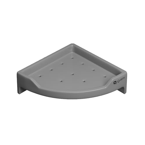 Image of Qbath 9 Inch Ceramic Corner Bathroom Shelf - Grey |Wall-Mounted Black Ceramic Rack with Drainage Holes|Space-Saving Corner Shelf for Shampoo, Soap & Toiletries|Water-Resistant & Easy to Clean