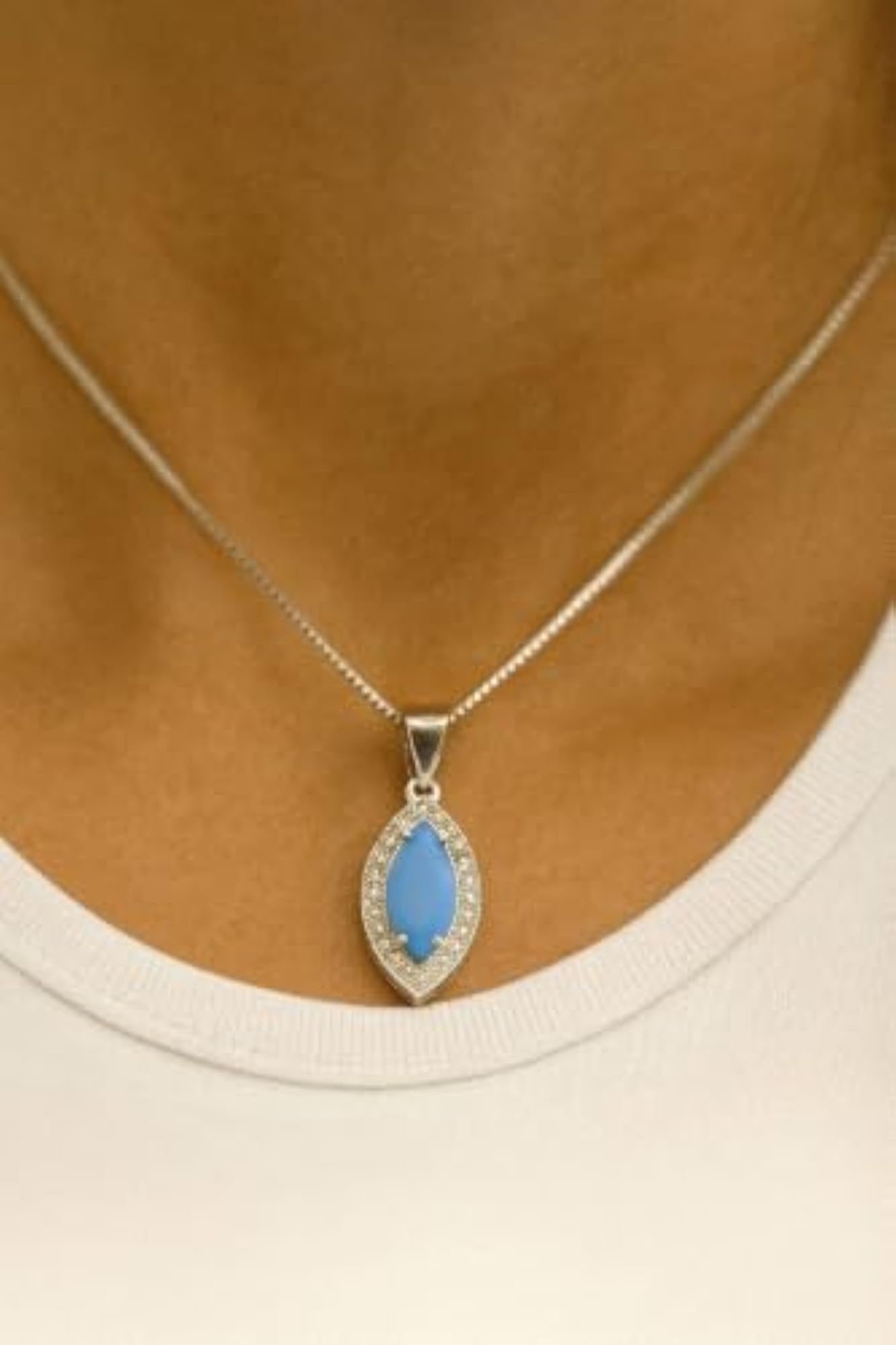925 Silver Blue Marquise Pendant, Authenticity Certificate