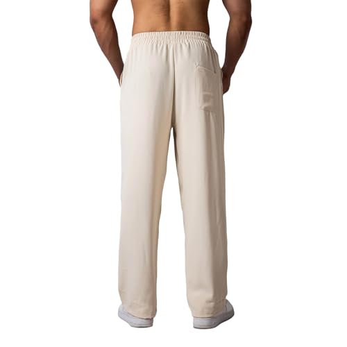 Men's Lightweight Casual Baggy Pants Loose Fit Elastic Drawstring Waist Comfy Soft Pleated Wide Leg Pant with Pockets4