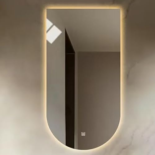 Espejo de baño arqueado LED de 40 x 70 cm, 50 x 80 cm, 60 x 90 cm, interruptor táctil, antivaho, 3 temperaturas de color (3000 K/4000 K/6000 K), decoración moderna, perfecto para el hogar y el spa