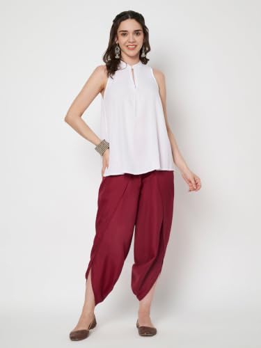Image of 9rasa Women's Cotton Solid Harem Dhoti Pants for Casual FusionWear Workwear