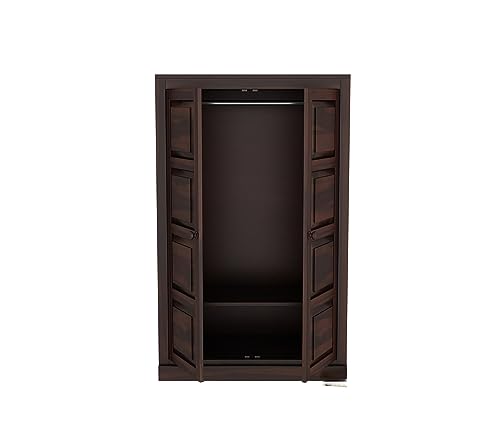 Image of Sheesham Wood Wooden 2 Door Wardrobe Organizer for Clothes | - Solid Wood Almirah with 2 Shelves - with Hanging Space Cupboard for Large Bedroom (Design 19)
