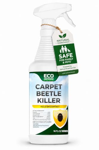 Carpet Beetle Killer Indoor Spray - Plant-Based Carpet Beetle Spray, Pet & Family Friendly Formula, Fabric Safe Treatment for Rugs, Furniture, Closets & Car, 16 oz
