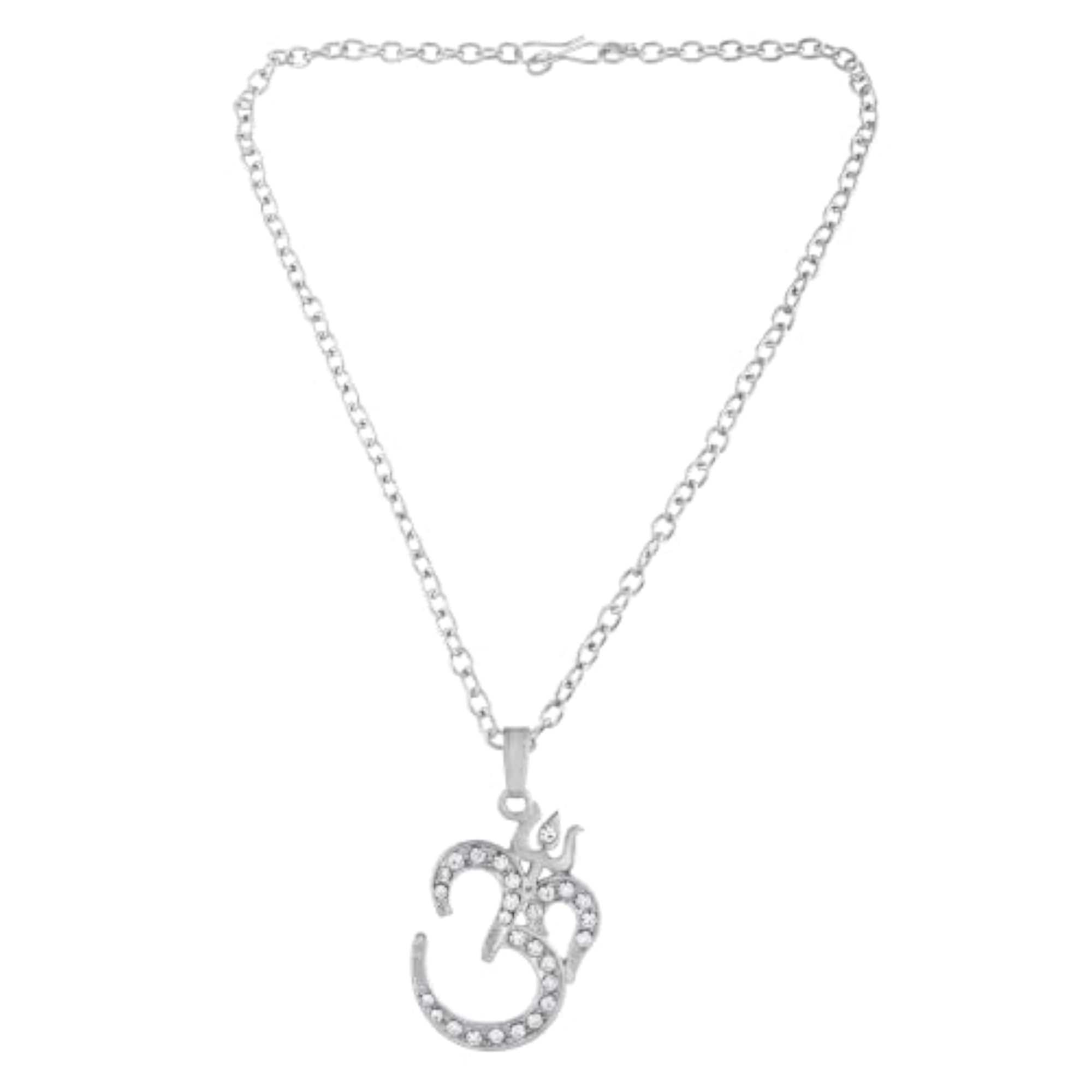 Men's Silver Plated CZ Lord Shiv Om & Trishul Pendant Locket